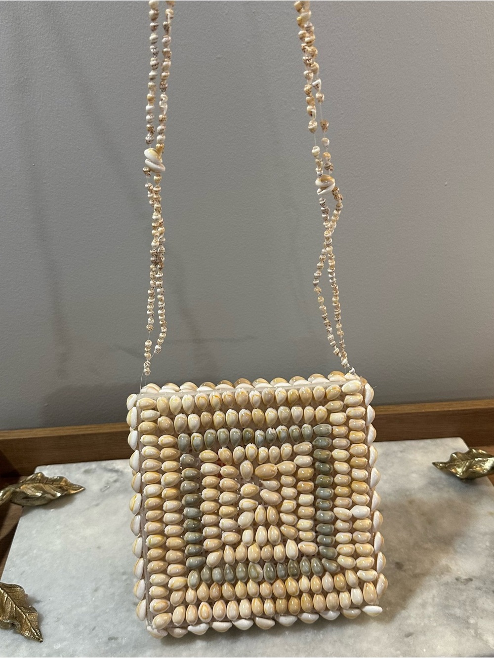 Source Unknown Beaded Shell Square Crossbody - Cream & Light Green
